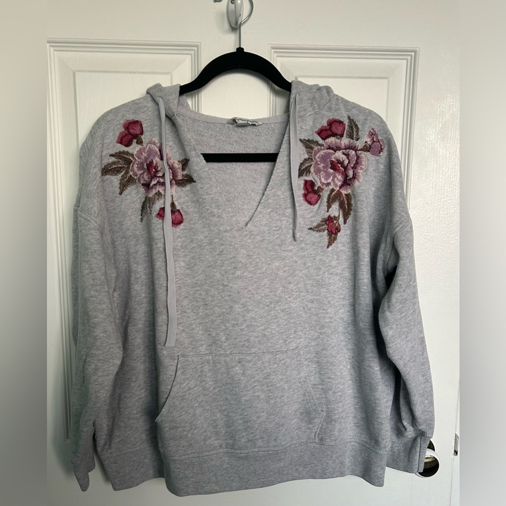 American Eagle Outfitters Ladies Grey Floral Detailed Hoodie